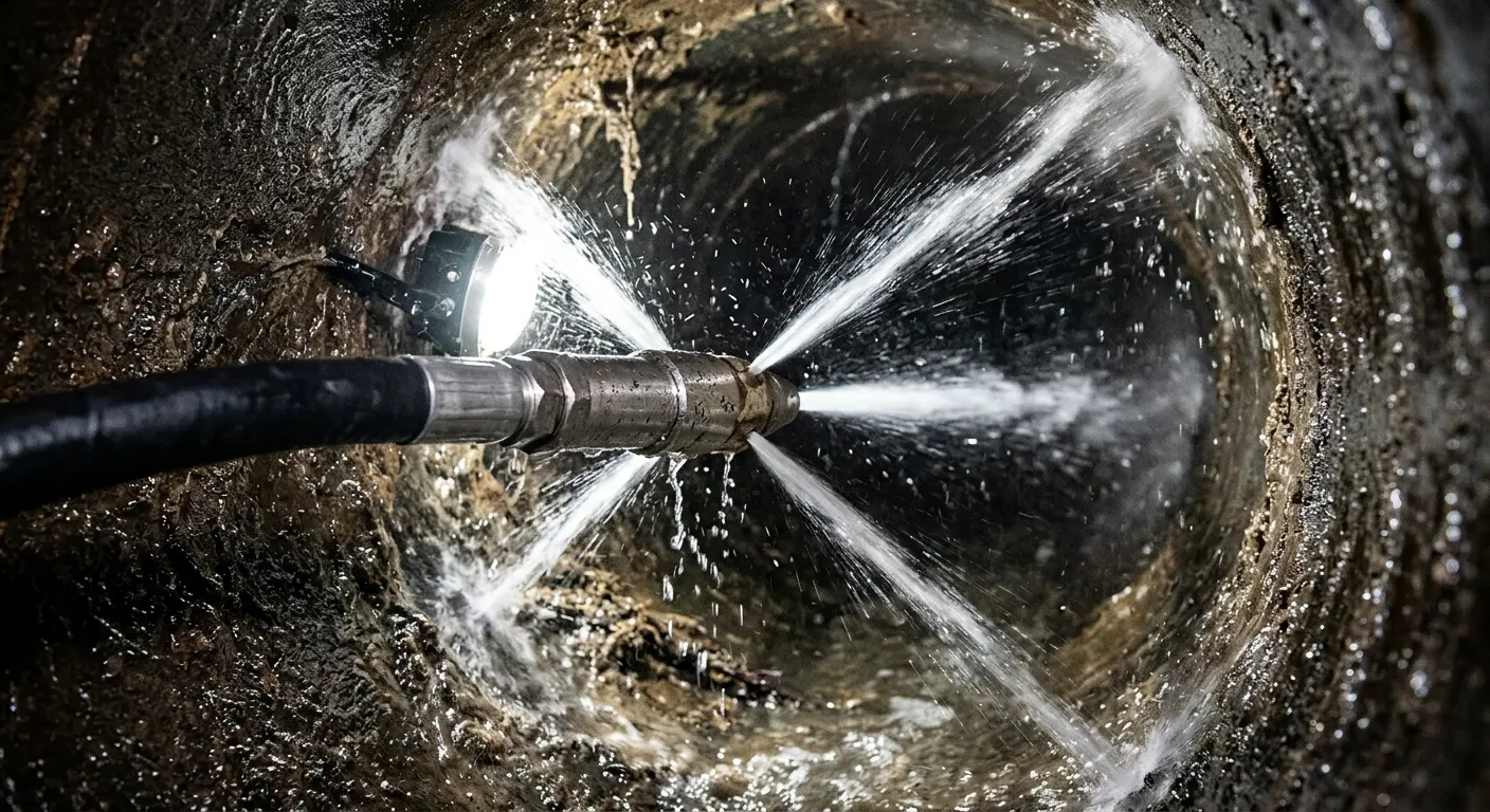 High-pressure hydro jetting nozzle cleaning sewer pipe for Trenchless Sewer Repair in Billings